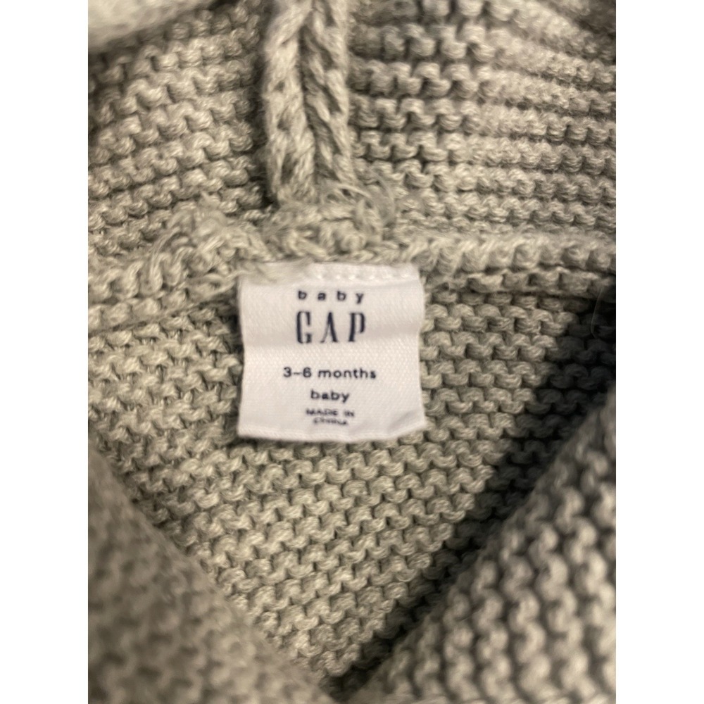 Baby Gap Grey Button Up Bear Hood Cardigan Knit Sweater size 3-6M - Picture 2 of 6